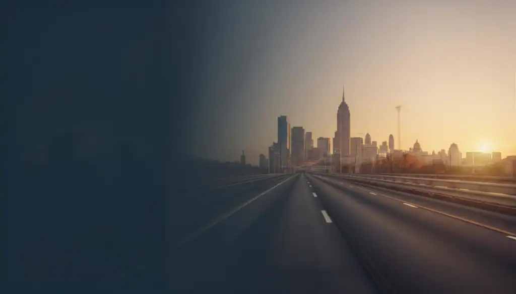 Golden hour city skyline and roadway representing growth strategy and practical business execution
